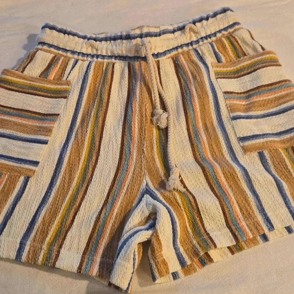 Roxy Womens Multicolor Striped Beach Shorts Elastic Waist Drawstring Small NEW